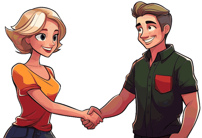 Comicfiguren Frau und Mann geben sich die Hand