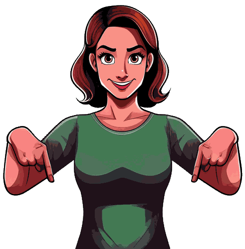 Comicfigur Frau zeigt nach unten